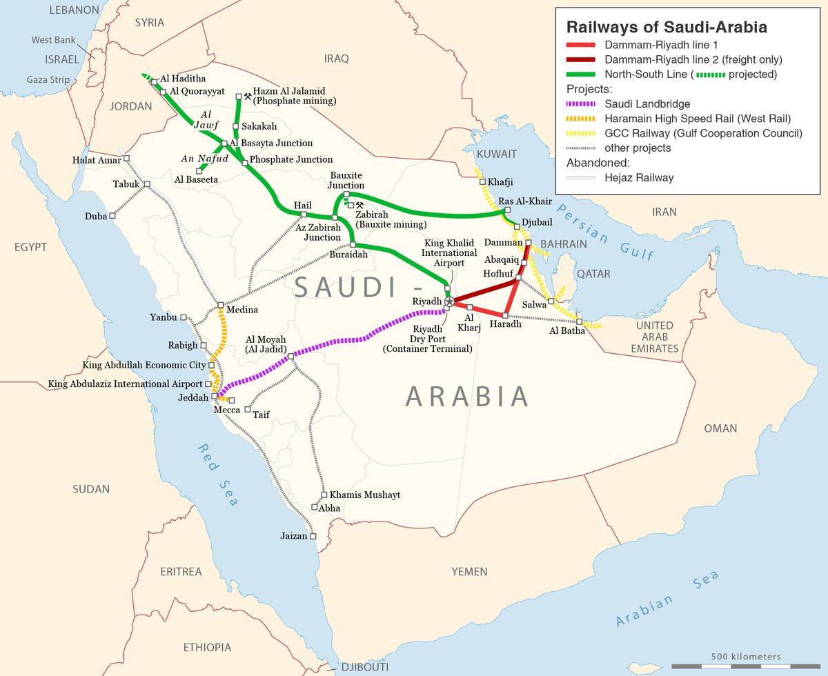 Kaart Saudi Araabia raudtee