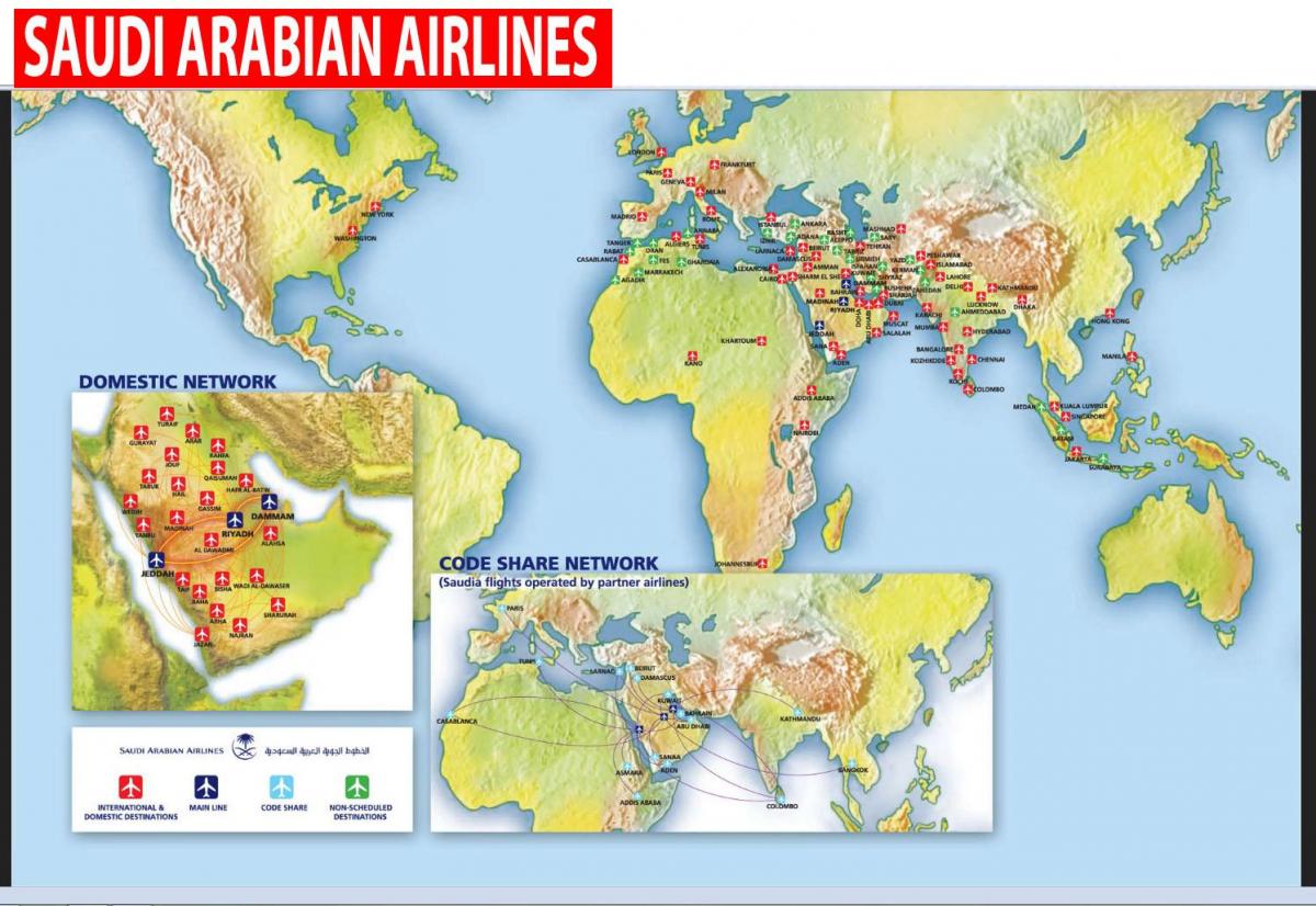 Kaart Saudi Arabian airlines lennuliini