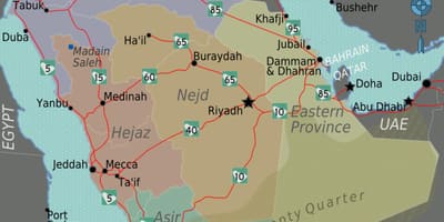 Kaart Saudi Araabiasse, linnad, kaugus