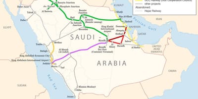 Kaart Saudi Araabia raudtee